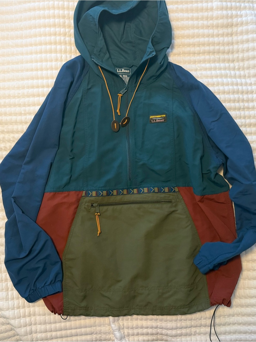 L.L. Bean Teal Pullover Anorak with Orange Drawcords women’s xl